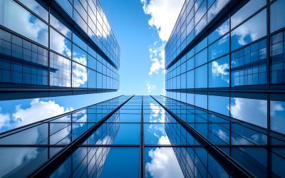 modern,glass,office,buildings,reflect,a,bright,blue,sky,with
